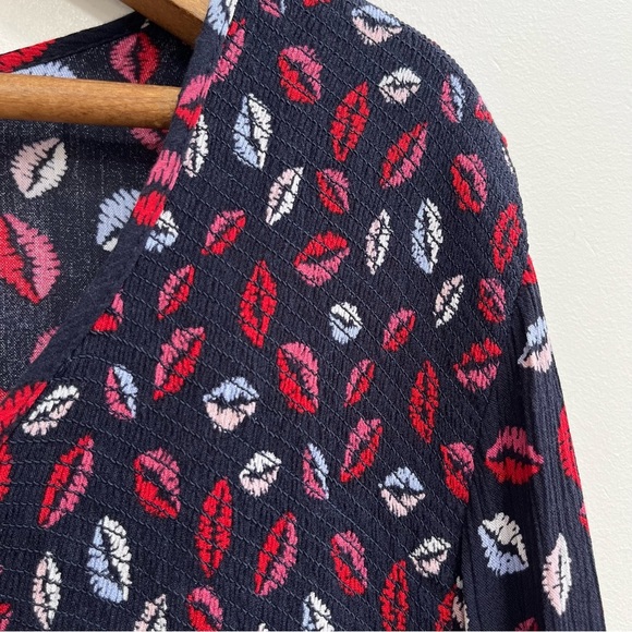 Ulla Popken Smocked Lip Print Blouse Tunic Top Flowy 3/4 Sleeves Size 20/22 - Picture 7 of 12